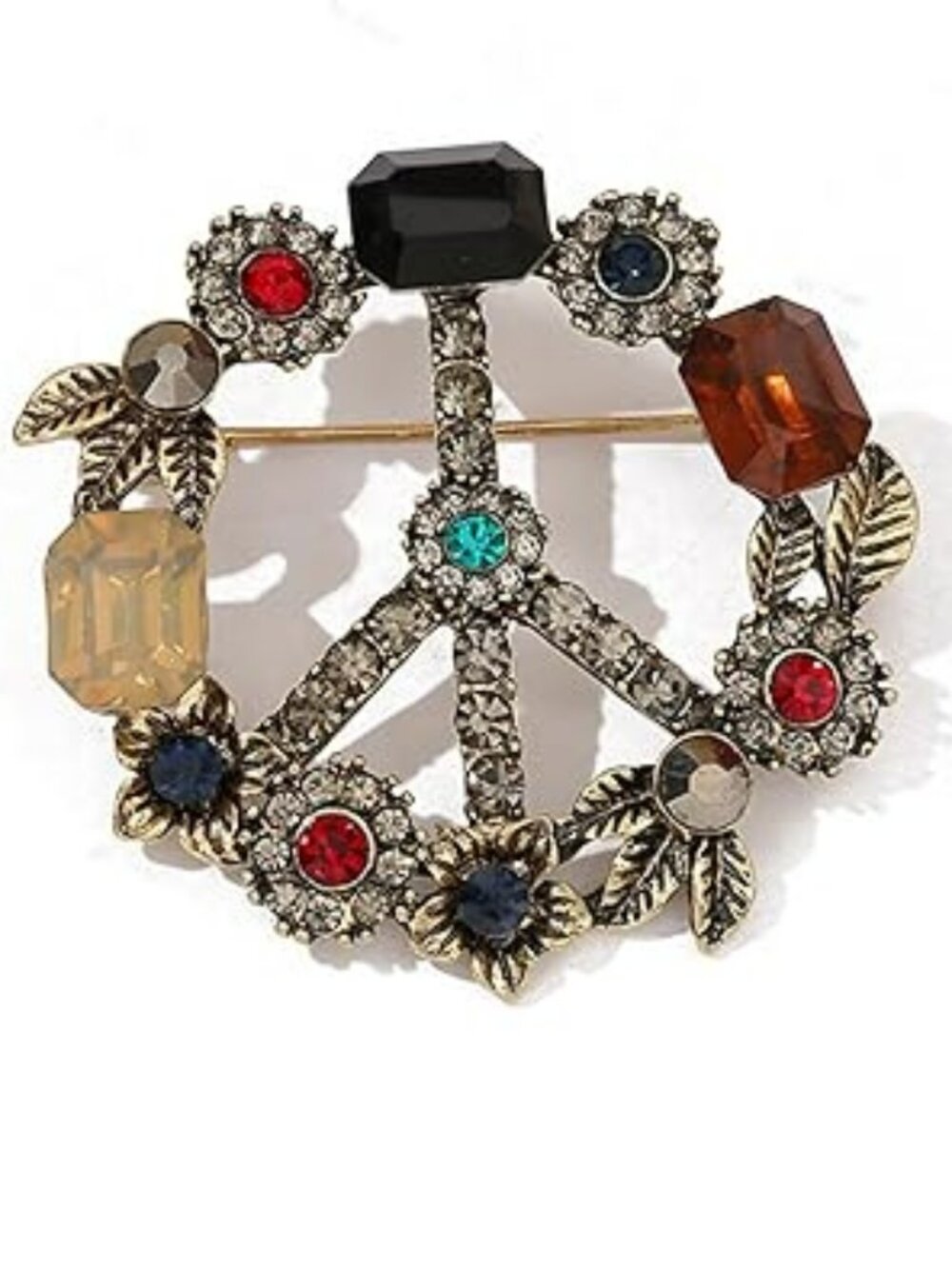 NEW Peace Sign Brooch Pin Crystal Rhinestone Classic Love Peace Hippie Statement